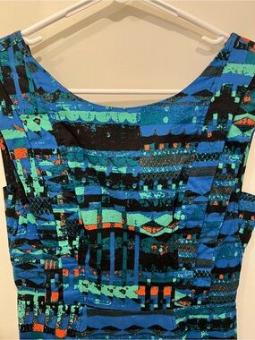 Blue Dress Knee High Shift with cool blue abstract pattern
